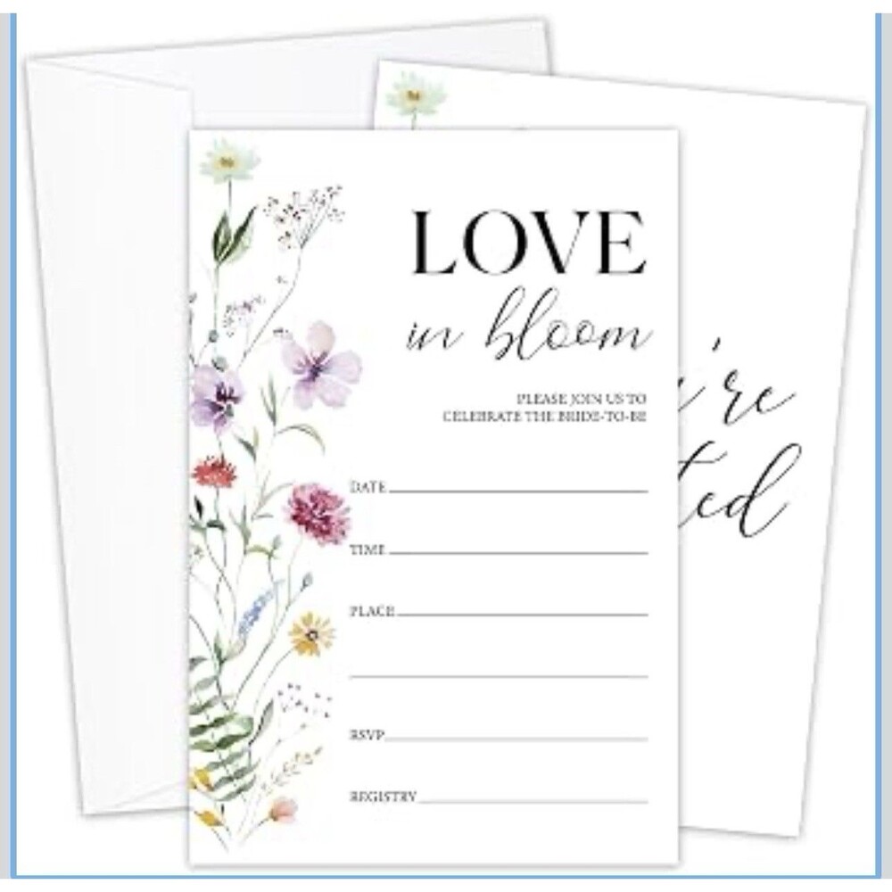 Bridal Shower Invitations and Envelopes, Wildflower Theme, Love In Bloom Desi...